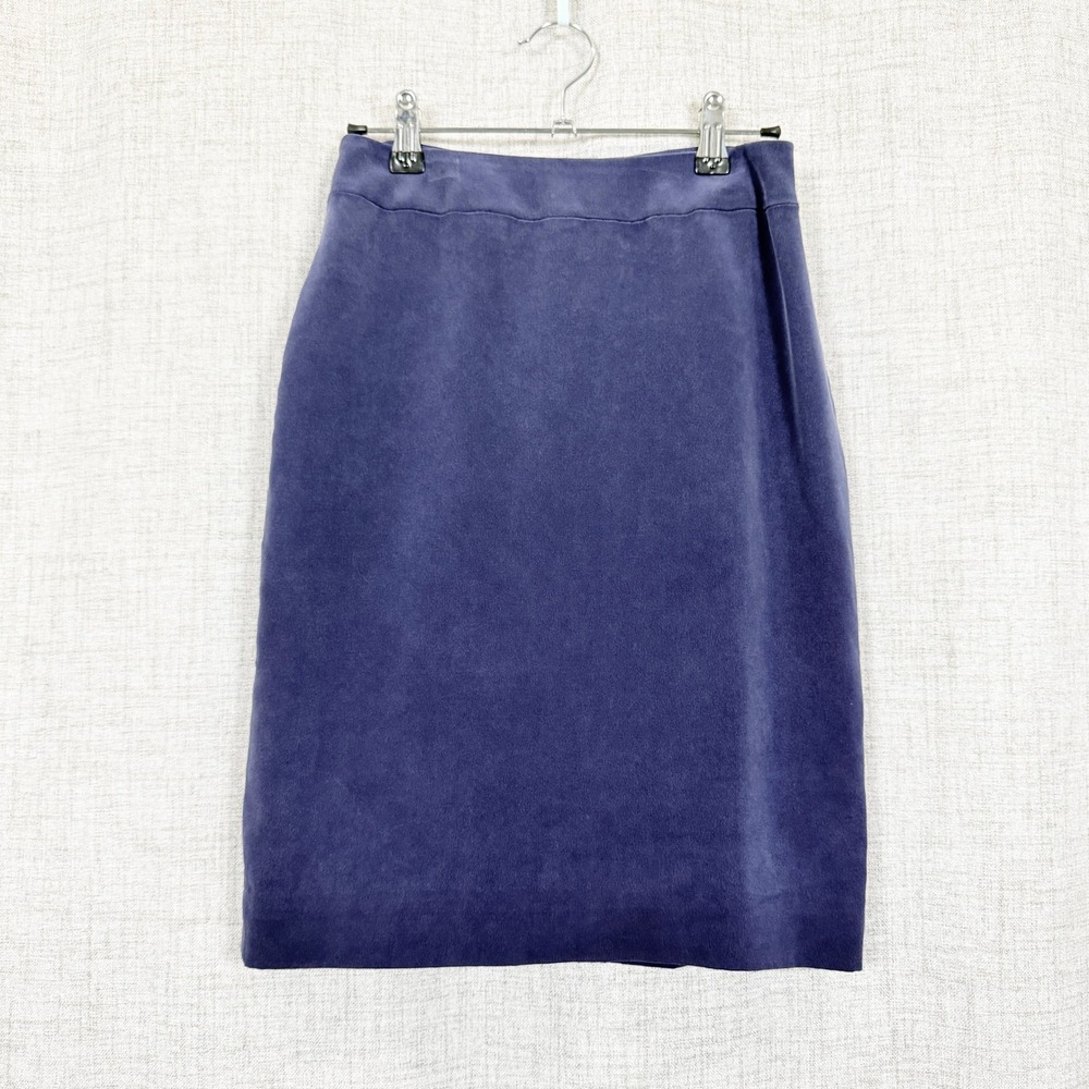 Vtg Hugo Buscati 100% Silk Pencil Skirt Sz 4 Navy Blue Knee Length Lined Office